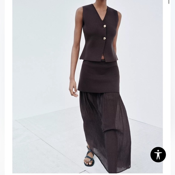 ZARA HIGH-WAIST COMBINED PLEATED KNIT SKIRT Brown 4192/016 New women L - Picture 1 of 8